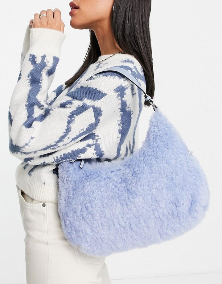 Topshop Borg Shoulder Bag In Light Blue-blues