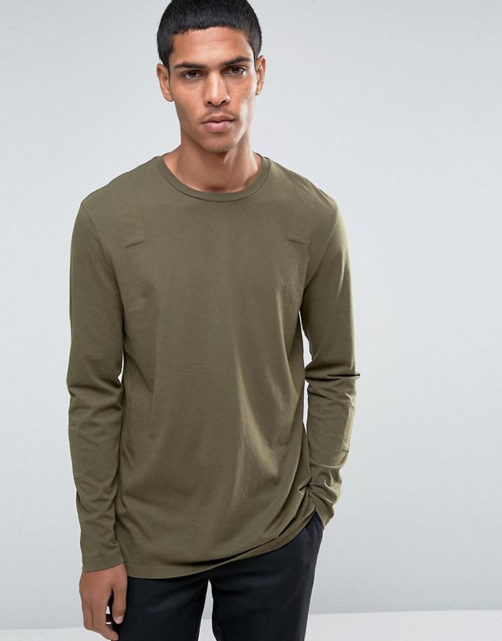 Asos Longline Long Sleeve T-shirt With Tape Details - Green