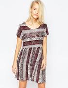Brave Soul Short Sleeve Printed Smock Dress - Burgandy