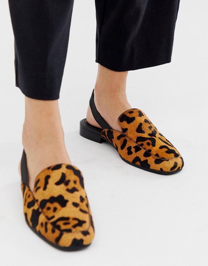 Asos Design Move Over Leather Slingback Loafers In Leopard Print-multi