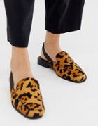 Asos Design Move Over Leather Slingback Loafers In Leopard Print-multi