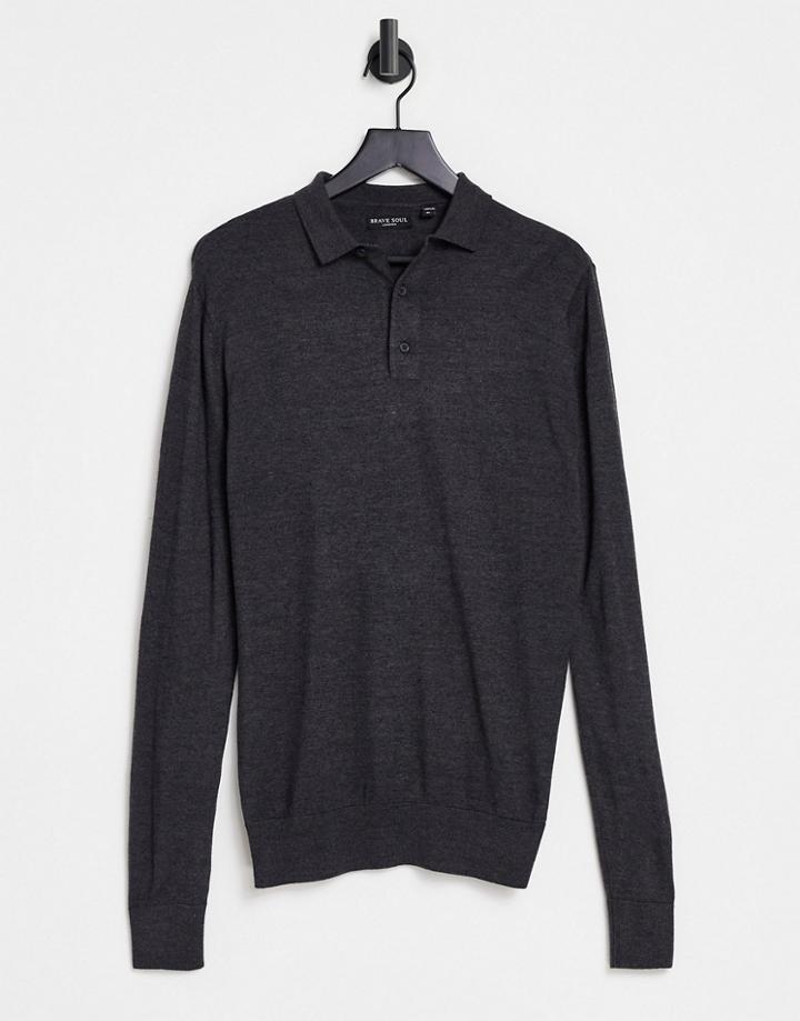 Brave Soul Long Sleeve Sweater Knit Collar In Slate Gray-grey