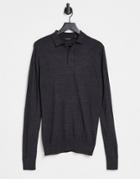 Brave Soul Long Sleeve Sweater Knit Collar In Slate Gray-grey