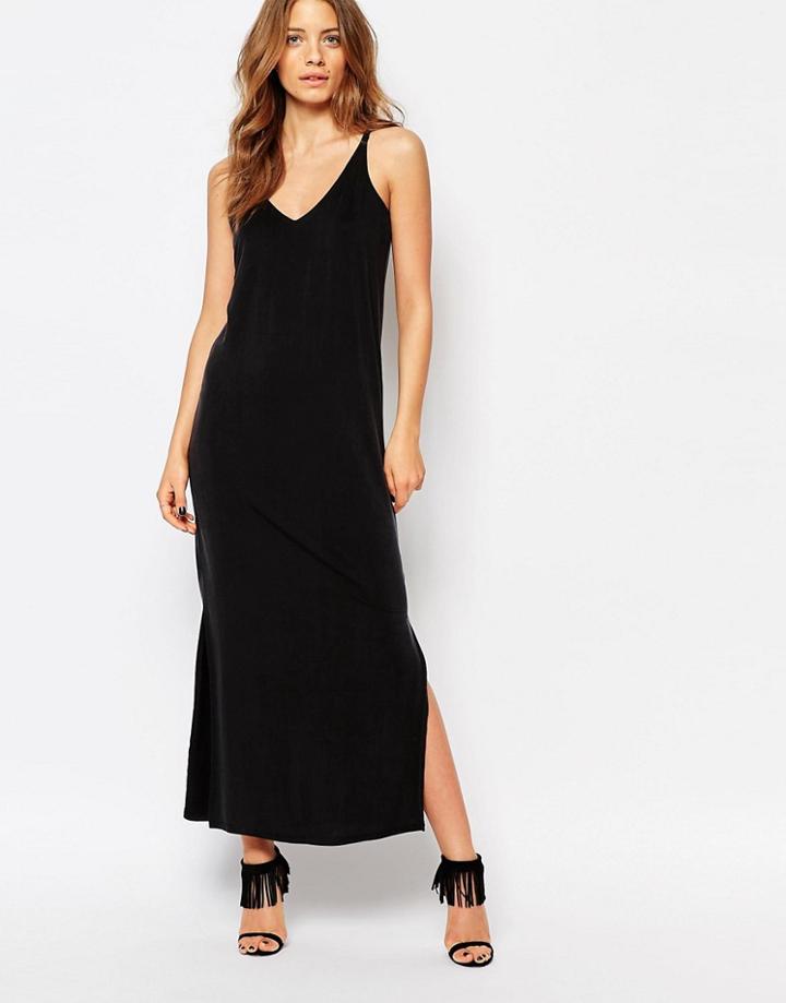 Warehouse Premium Cupro Side Split Midi Dress - Gray