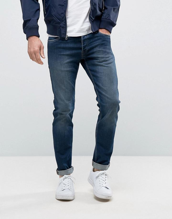 Jack & Jones Intelligence Slim Fit Jeans In Dark Blue Wash - Blue