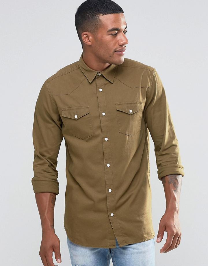 New Look Western Shirt In Khaki In Regular Fit - Green