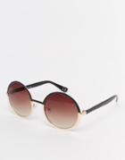 Asos Metal Round Sunglasses With Color Block Frame