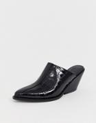 Asos Design Scarlett Western Mid-heeled Mules In Black Croc - Black