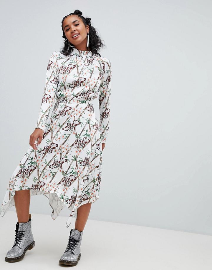 Ragyard Hanky Hem Skirt In Bamboo And Dog Print - White