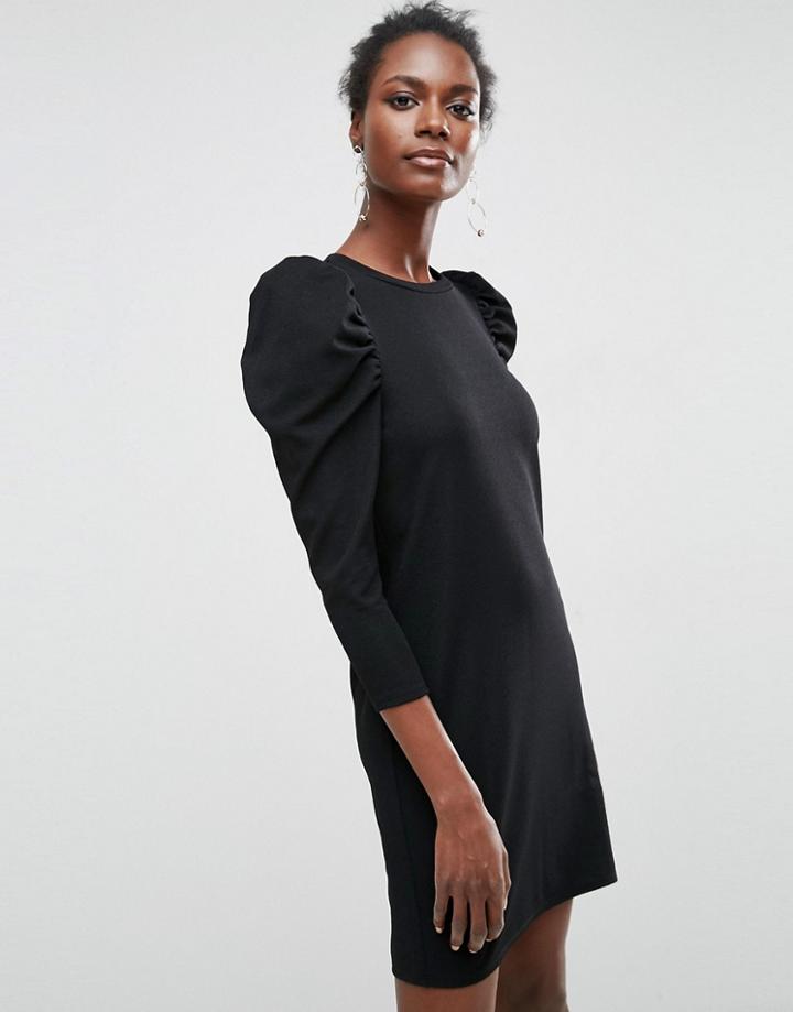 Asos Crepe Mini Dress With Puff Sleeves - Black