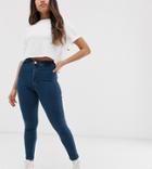 Asos Design Petite Rivington High Waisted Denim Jeggings In Flat Mid Wash Blue - Blue