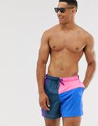 Abercrombie & Fitch 5 Inch Color Block Swim Shorts In Pink/purple - Pink
