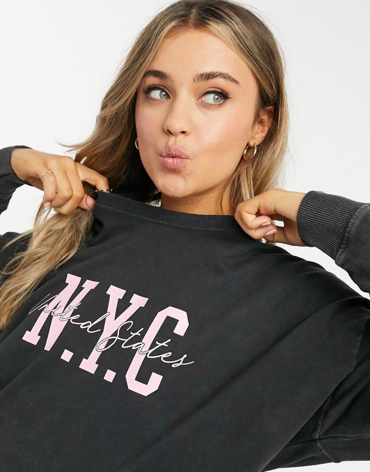 New Look Nyc Sweatshirt In Dark Gray-grey