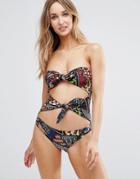 Jaded London Bow Cut Out Swimsuit - Multi