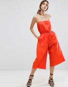 Asos Bandeau Jumpsuit In Cotton - Red