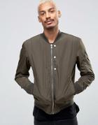 Esprit Quilted Nylon Bomber Jacket In Khaki - Green