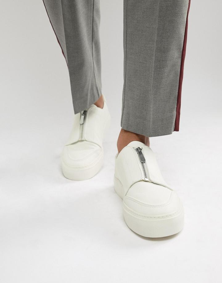 Asos Design Sneakers In White With Zip - White