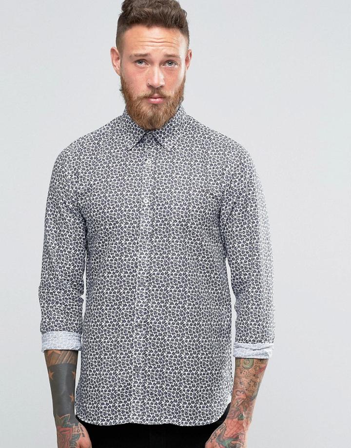 Ted Baker Shirt With All Over Ditsy Print In Regular Fit - Navy
