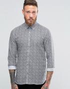 Ted Baker Shirt With All Over Ditsy Print In Regular Fit - Navy