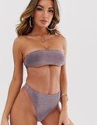 Motel Bandeau Bikini Top In Pink Glitter-purple