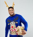 Duke Plus Reindeer Sweater With Bells - Blue