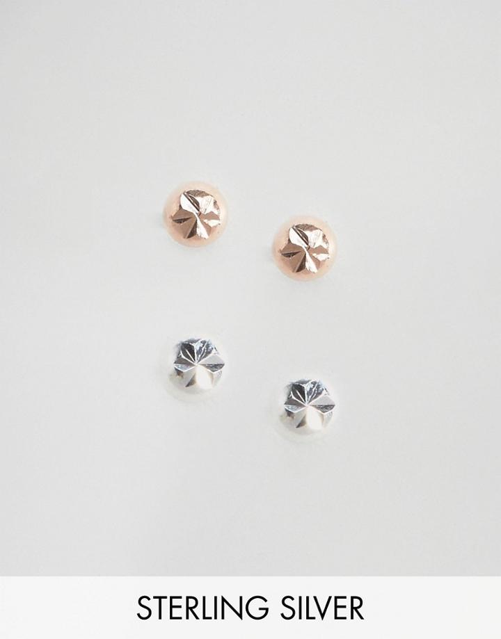 Asos Sterling Silver Faceted Earring Stud Pack - Silver
