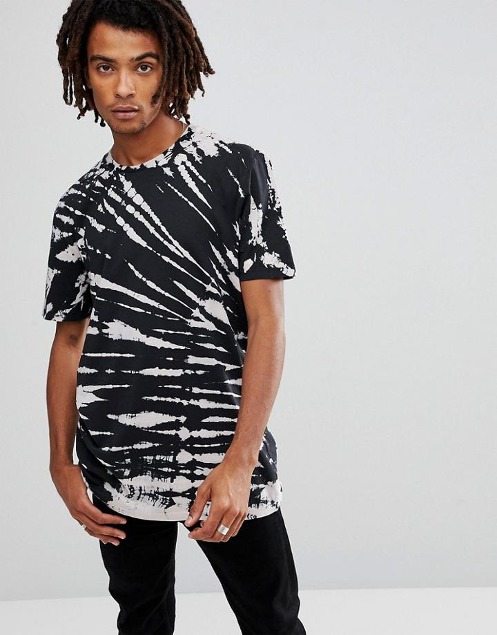 Asos Longline T-shirt With Bleach Wash - Black