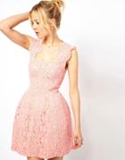 Asos Cupped Structured Dress In Lace - Pink