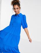 New Look Tiered Hem Midi Dress In Bright Blue-blues