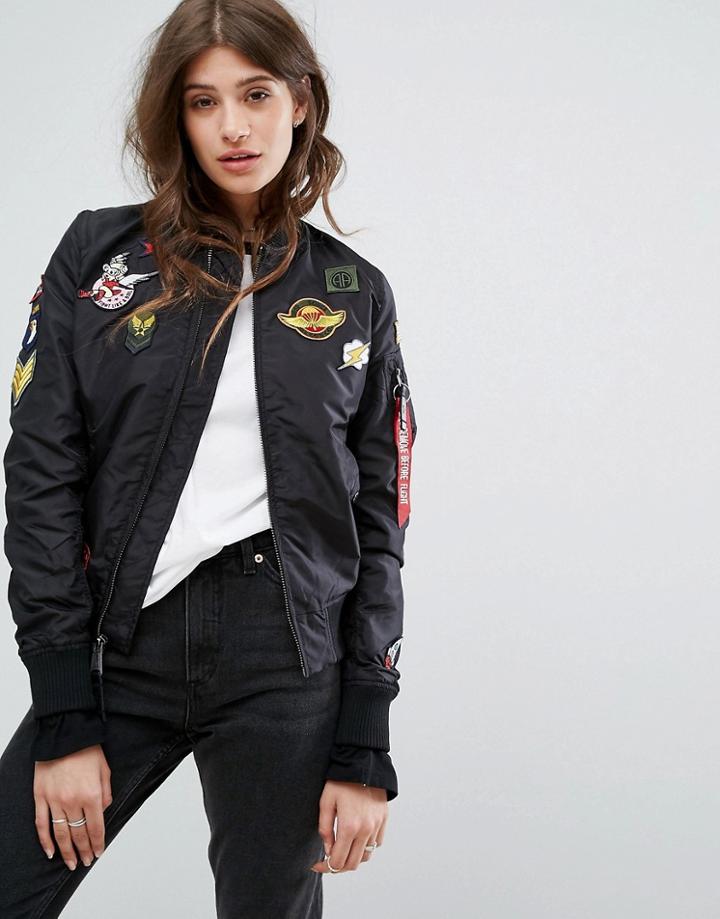 Alpha Industries Ma-1 Tt Bomber Jacket With Patches - Black