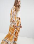 Native Rose Kimono In Embroidered Lace - Yellow
