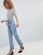 Miss Selfridge Ruffle Back Straight Leg Jeans - Blue