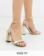 River Island Wide Fit Strappy Heeled Sandal In Gold