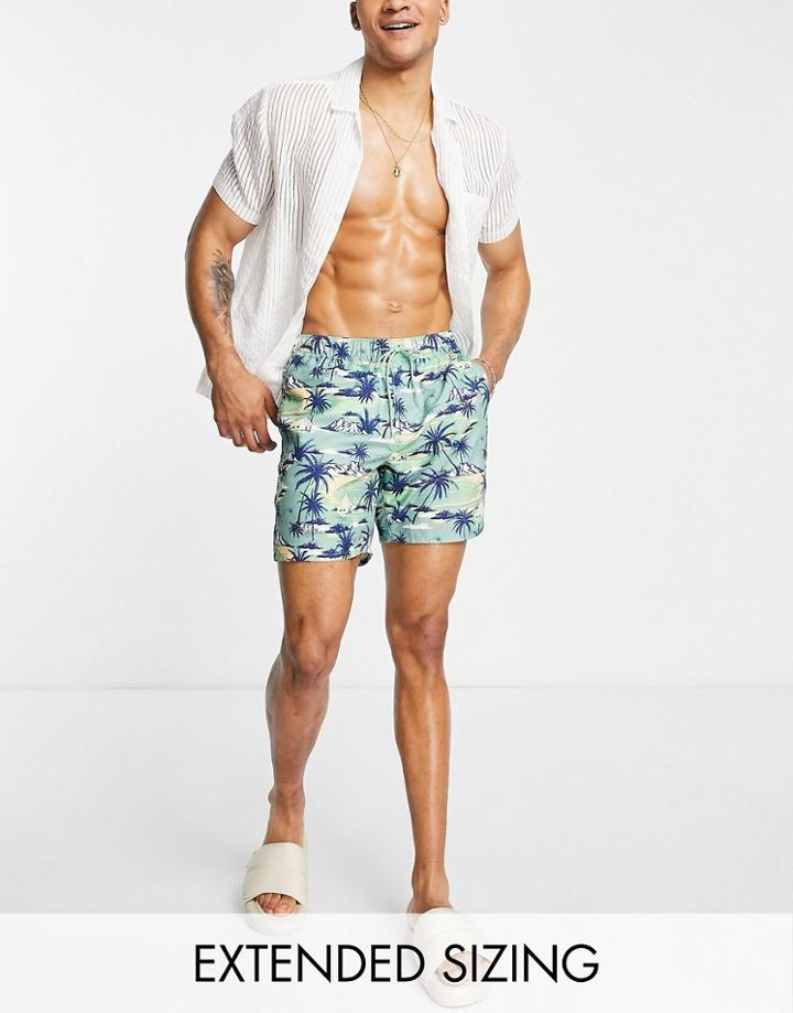 Asos Design Swim Shorts With Vintage Palm Tree Print Mid Length-multi