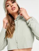 Night Addict Set Cropped Hoodie In Rib-green