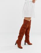 Asos Design Kentucky Premium Suede Slouch Thigh High Boots In Tan