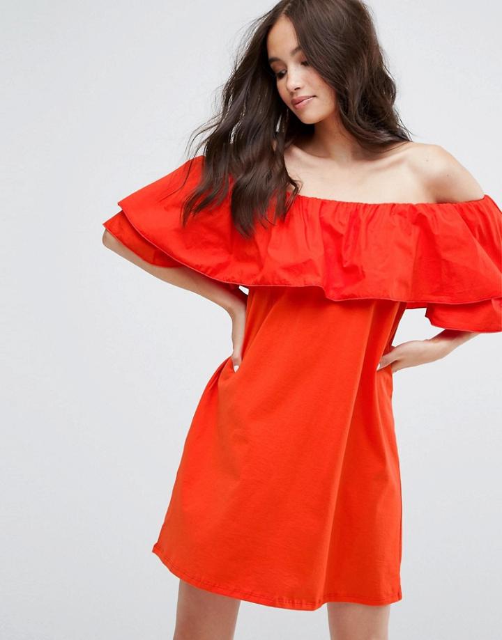 Pull & Bear Off Shoulder Dress - Red
