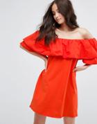Pull & Bear Off Shoulder Dress - Red