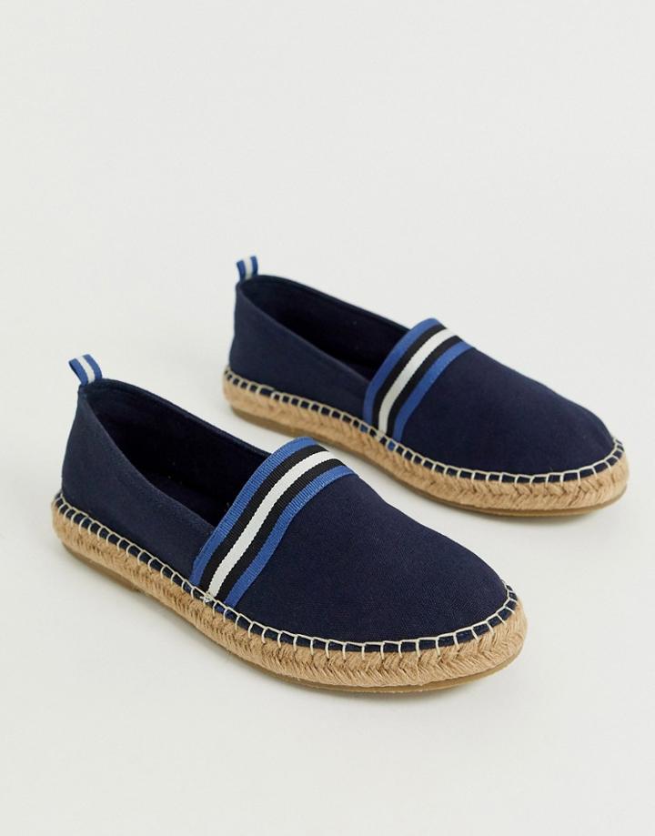 Asos Design Espadrilles In Navy Canvas With Tape Detail - Navy
