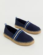 Asos Design Espadrilles In Navy Canvas With Tape Detail - Navy