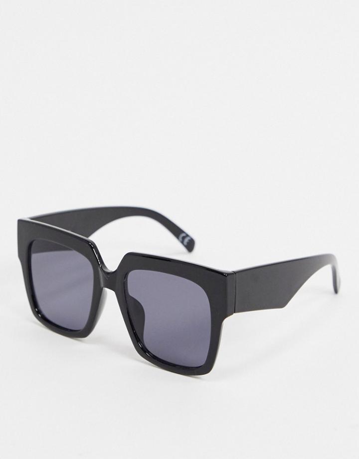 Asos Design '70s Oversized Chunky Square Sunglasses In Shiny Black