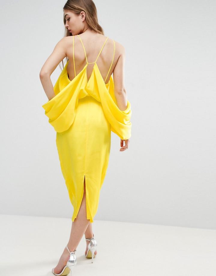 Asos Extreme Sleeve Drape Midi Dress - Yellow