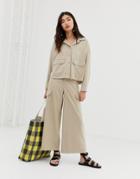 Monki Wide Leg Cargo Pants With Pockets In Beige