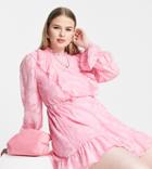 Twisted Wunder Plus Long Sleeve Mini Dress With Frill Detail In Pink