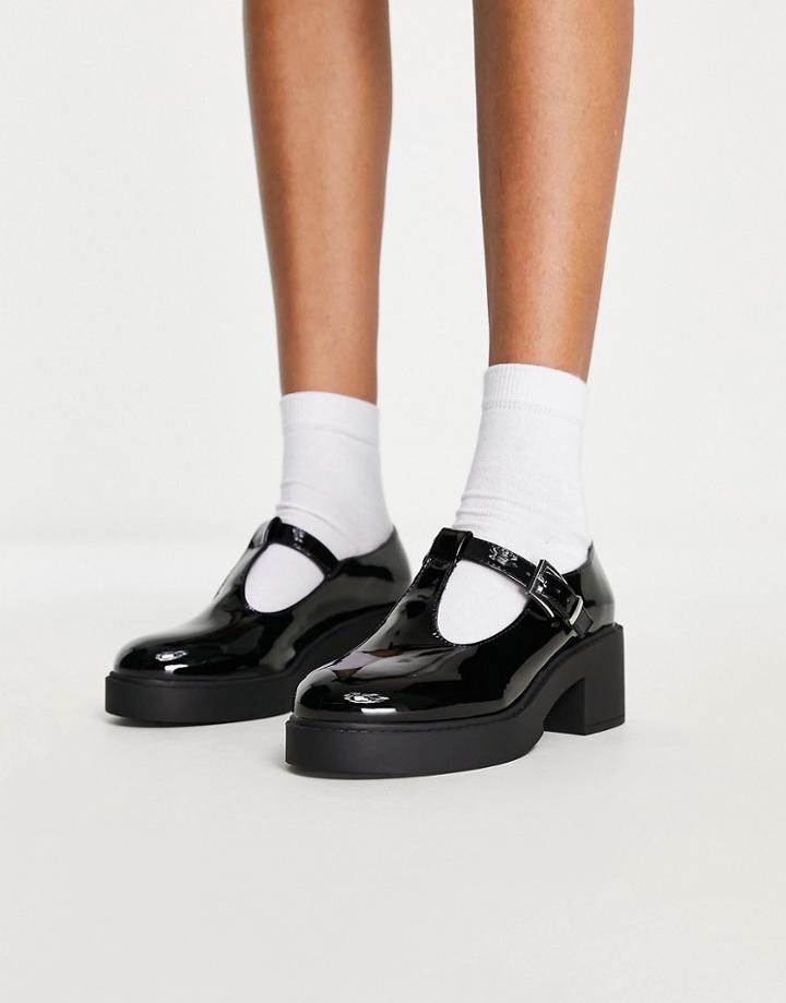 Asos Design Stealth Mary Jane Chunky Mid Heeled Shoes In Black