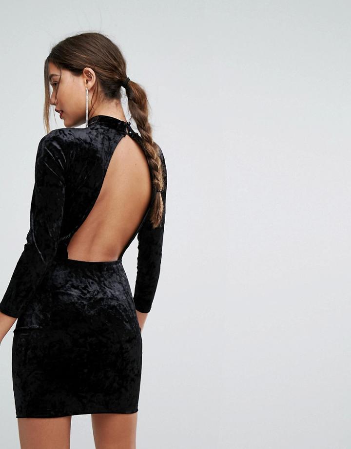 Boohoo Open Back Velvet Mini Dress - Black