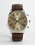 Asos Design Vintage Style Watch Crocodile Emboss Strap In Brown And Off White Dial - Brown