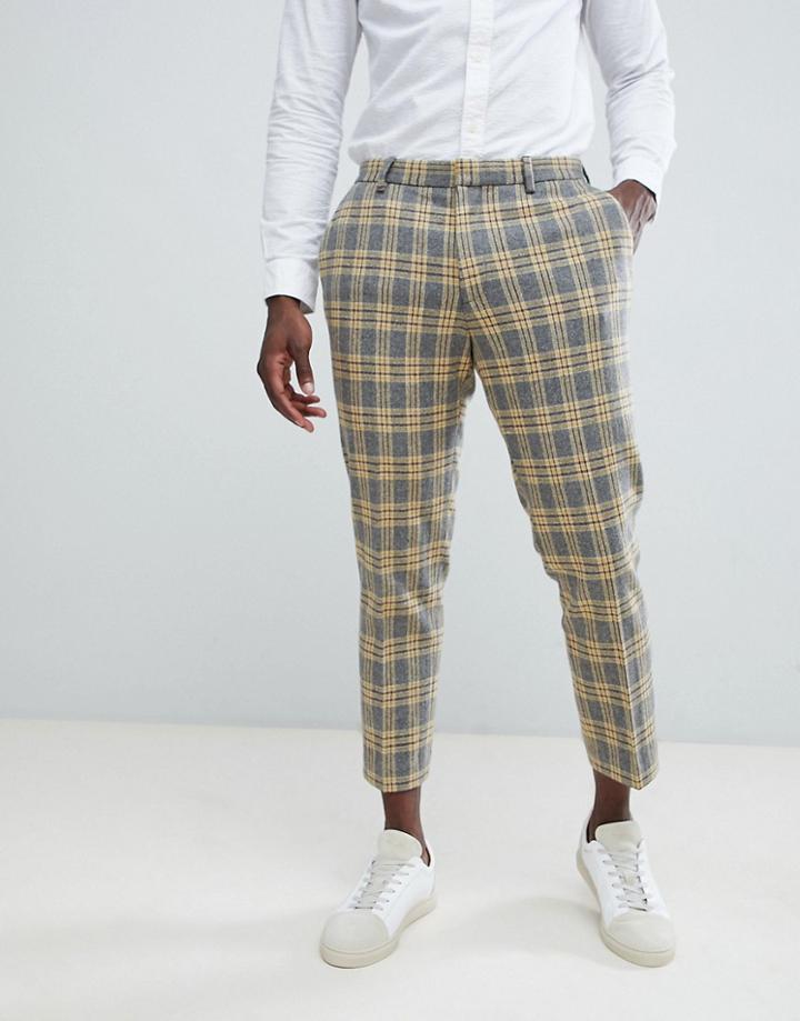 Asos Design Skinny Suit Pants In Yellow Plaid Check - Yellow