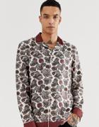Asos Edition Satin Paisley Piped Revere Shirt-white