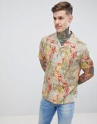 Asos Design Regular Fit Floral Shirt With Revere Collar - Green
